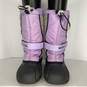 Sorel Flurry Lavender Gray Knee High Waterproof Winter Snow Big Girl Boots Sz 4